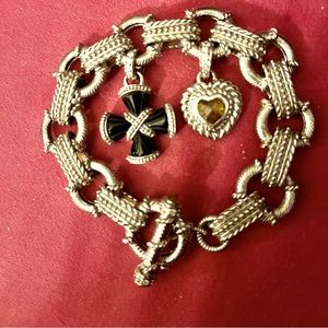 Judith Ripka sterling charm bracelet with 2 charms